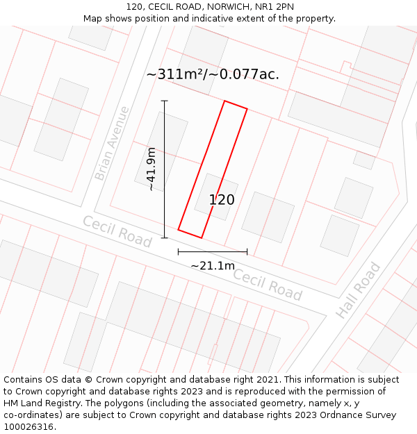 120, CECIL ROAD, NORWICH, NR1 2PN: Plot and title map