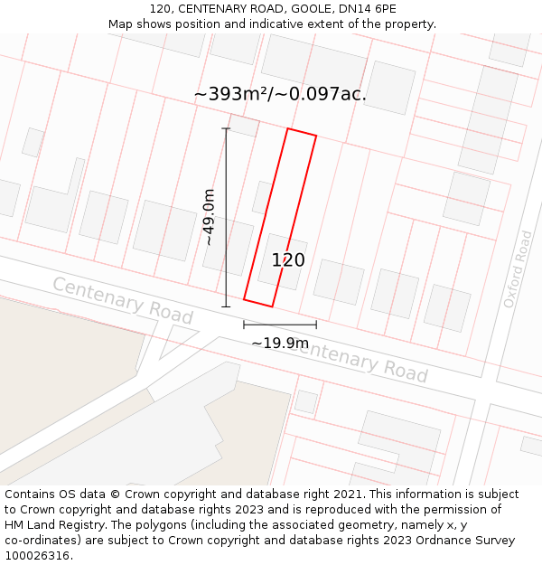 120, CENTENARY ROAD, GOOLE, DN14 6PE: Plot and title map