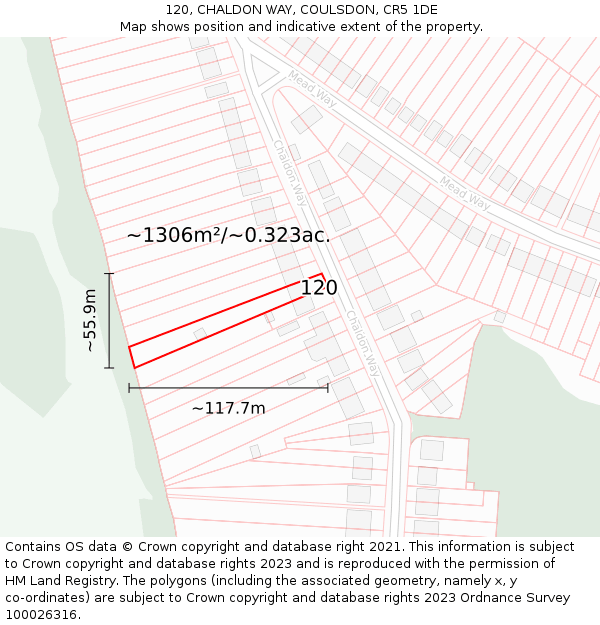 120, CHALDON WAY, COULSDON, CR5 1DE: Plot and title map