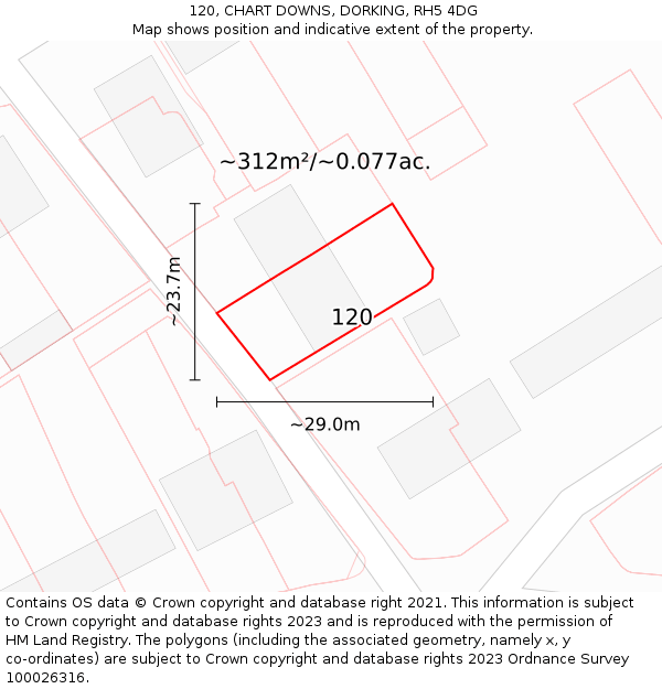 120, CHART DOWNS, DORKING, RH5 4DG: Plot and title map