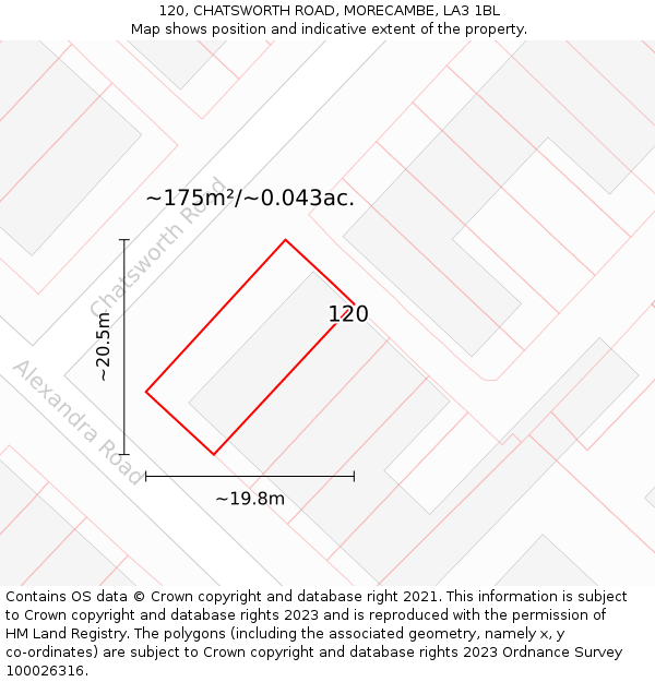 120, CHATSWORTH ROAD, MORECAMBE, LA3 1BL: Plot and title map