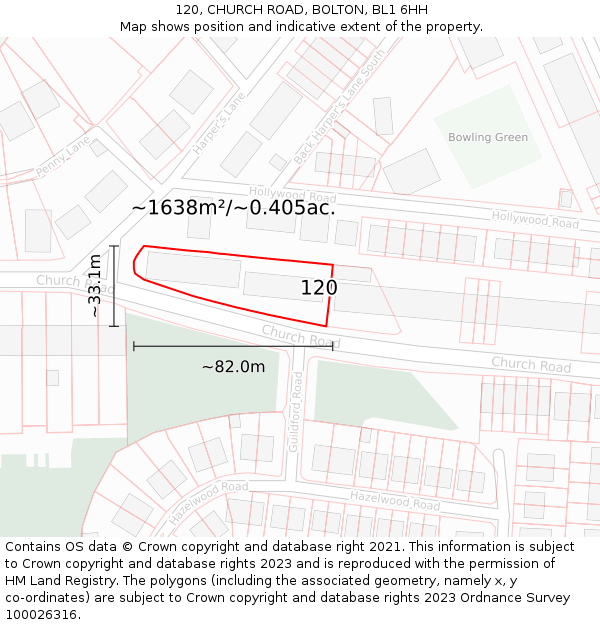 120, CHURCH ROAD, BOLTON, BL1 6HH: Plot and title map