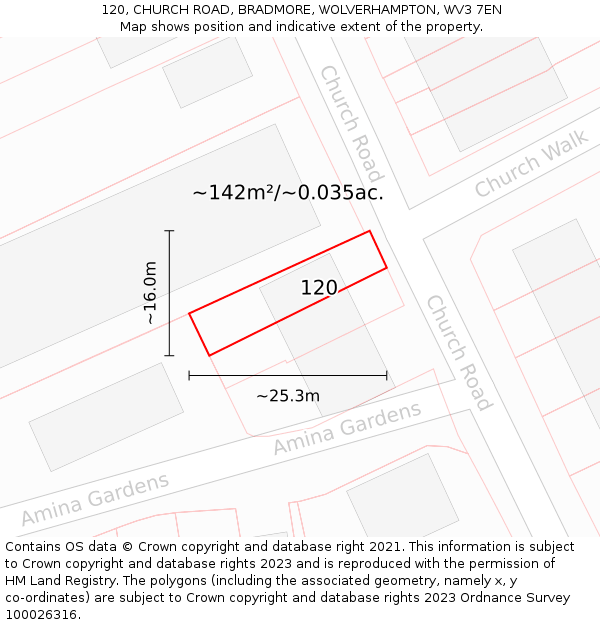 120, CHURCH ROAD, BRADMORE, WOLVERHAMPTON, WV3 7EN: Plot and title map