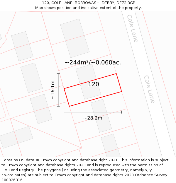 120, COLE LANE, BORROWASH, DERBY, DE72 3GP: Plot and title map