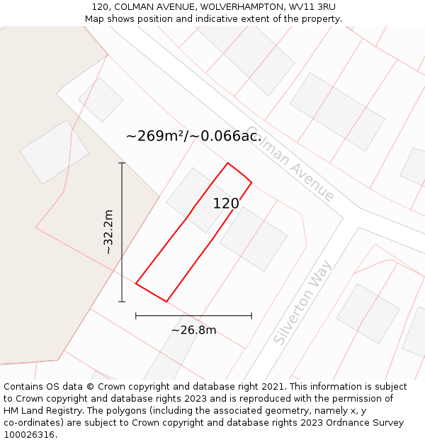 120, COLMAN AVENUE, WOLVERHAMPTON, WV11 3RU: Plot and title map