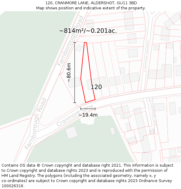 120, CRANMORE LANE, ALDERSHOT, GU11 3BD: Plot and title map