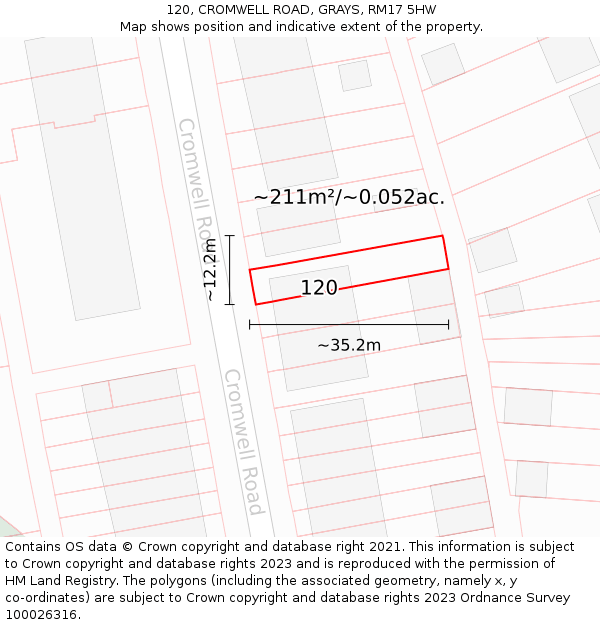 120, CROMWELL ROAD, GRAYS, RM17 5HW: Plot and title map