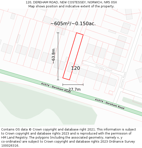 120, DEREHAM ROAD, NEW COSTESSEY, NORWICH, NR5 0SX: Plot and title map