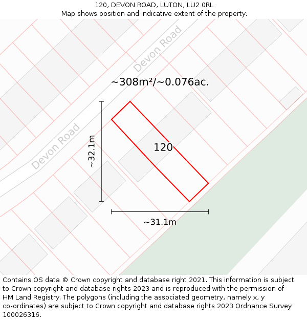 120, DEVON ROAD, LUTON, LU2 0RL: Plot and title map