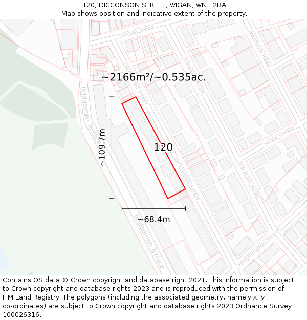 120, DICCONSON STREET, WIGAN, WN1 2BA: Plot and title map