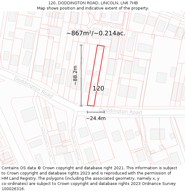 120, DODDINGTON ROAD, LINCOLN, LN6 7HB: Plot and title map