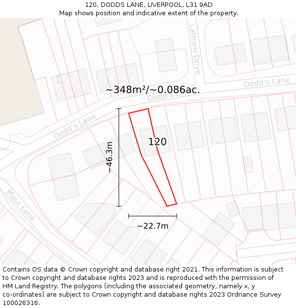 120, DODDS LANE, LIVERPOOL, L31 9AD: Plot and title map