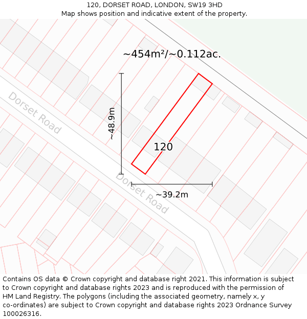 120, DORSET ROAD, LONDON, SW19 3HD: Plot and title map