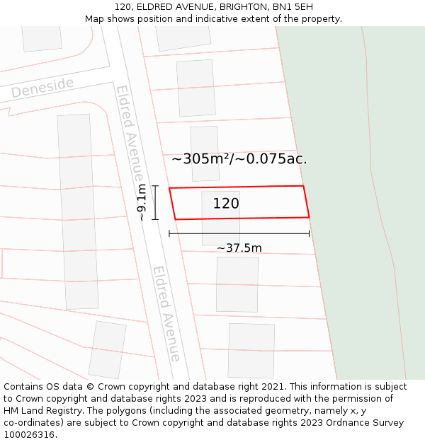 120, ELDRED AVENUE, BRIGHTON, BN1 5EH: Plot and title map