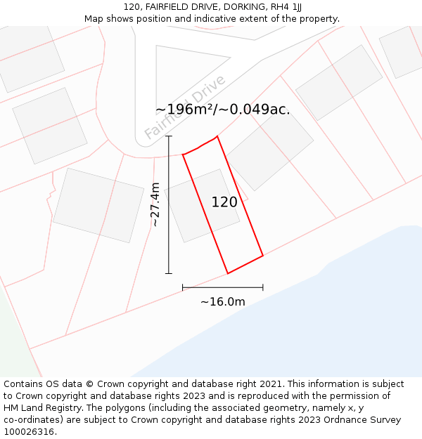 120, FAIRFIELD DRIVE, DORKING, RH4 1JJ: Plot and title map