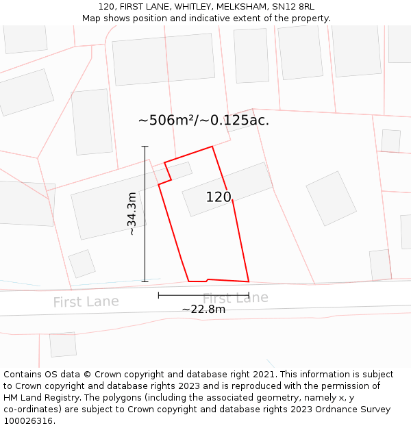 120, FIRST LANE, WHITLEY, MELKSHAM, SN12 8RL: Plot and title map