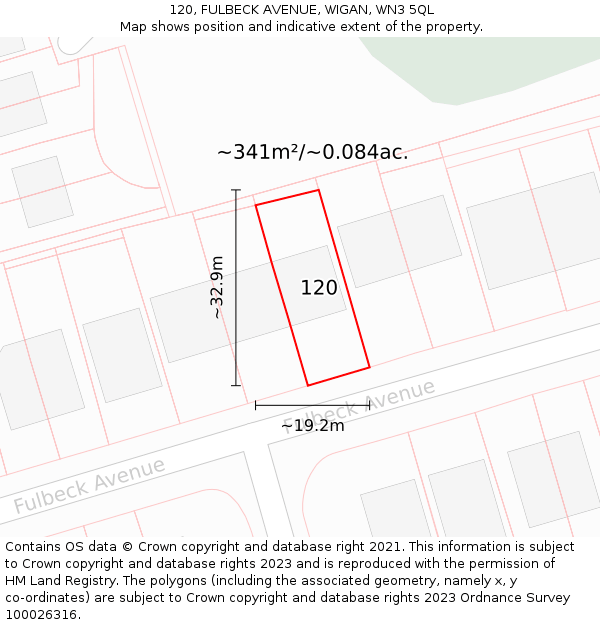120, FULBECK AVENUE, WIGAN, WN3 5QL: Plot and title map