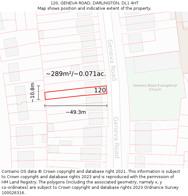 120, GENEVA ROAD, DARLINGTON, DL1 4HT: Plot and title map