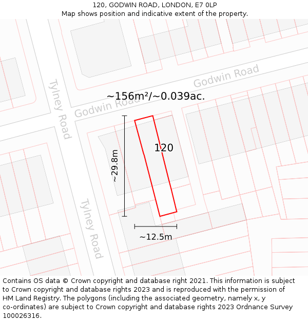 120, GODWIN ROAD, LONDON, E7 0LP: Plot and title map