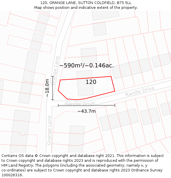 120, GRANGE LANE, SUTTON COLDFIELD, B75 5LL: Plot and title map