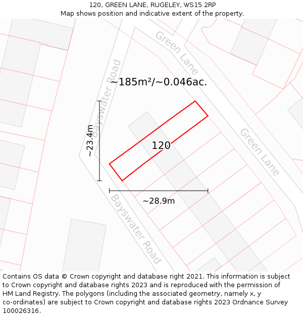 120, GREEN LANE, RUGELEY, WS15 2RP: Plot and title map