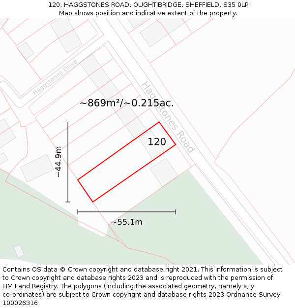 120, HAGGSTONES ROAD, OUGHTIBRIDGE, SHEFFIELD, S35 0LP: Plot and title map