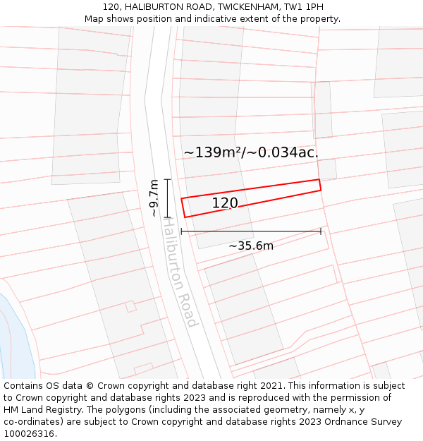 120, HALIBURTON ROAD, TWICKENHAM, TW1 1PH: Plot and title map