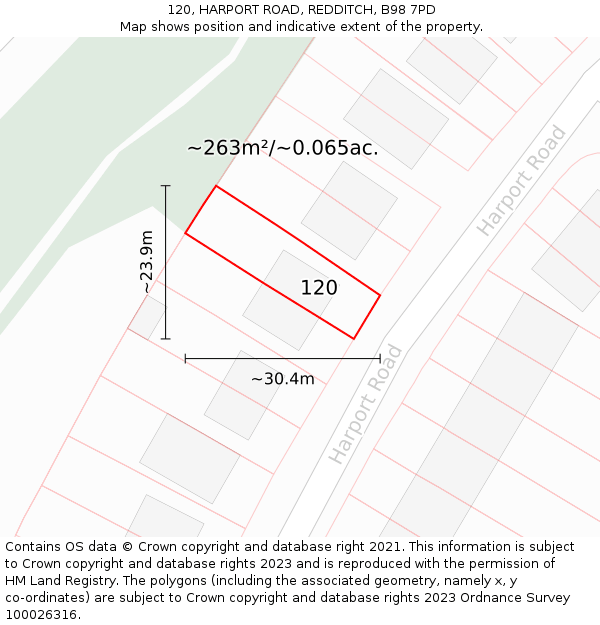 120, HARPORT ROAD, REDDITCH, B98 7PD: Plot and title map