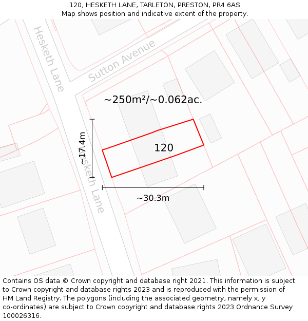 120, HESKETH LANE, TARLETON, PRESTON, PR4 6AS: Plot and title map