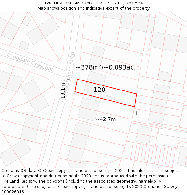 120, HEVERSHAM ROAD, BEXLEYHEATH, DA7 5BW: Plot and title map