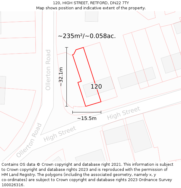120, HIGH STREET, RETFORD, DN22 7TY: Plot and title map