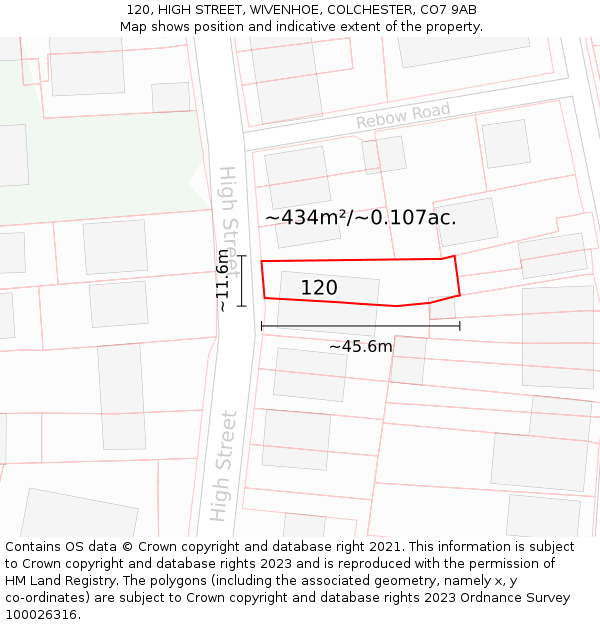 120, HIGH STREET, WIVENHOE, COLCHESTER, CO7 9AB: Plot and title map
