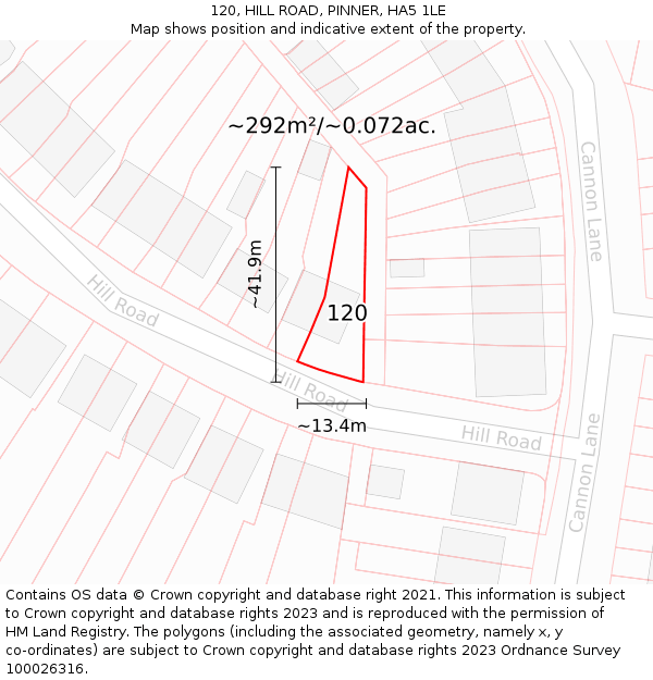 120, HILL ROAD, PINNER, HA5 1LE: Plot and title map