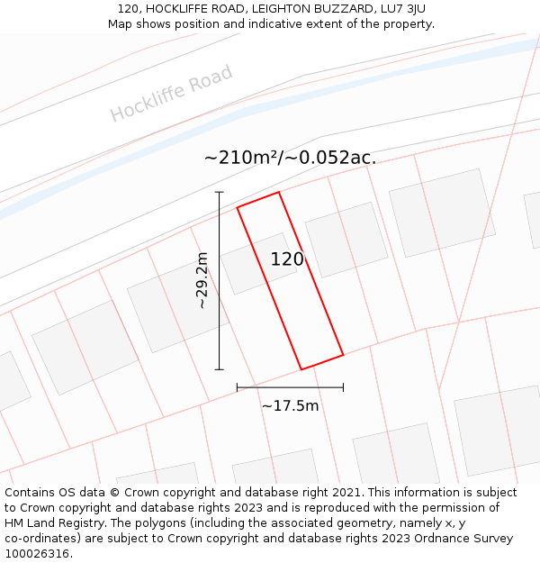 120, HOCKLIFFE ROAD, LEIGHTON BUZZARD, LU7 3JU: Plot and title map