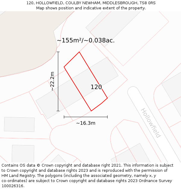 120, HOLLOWFIELD, COULBY NEWHAM, MIDDLESBROUGH, TS8 0RS: Plot and title map