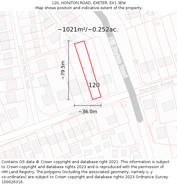 120, HONITON ROAD, EXETER, EX1 3EW: Plot and title map