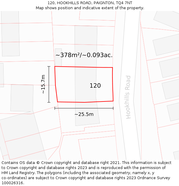 120, HOOKHILLS ROAD, PAIGNTON, TQ4 7NT: Plot and title map