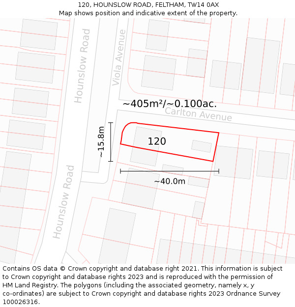 120, HOUNSLOW ROAD, FELTHAM, TW14 0AX: Plot and title map