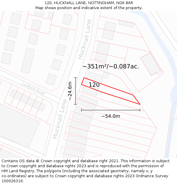 120, HUCKNALL LANE, NOTTINGHAM, NG6 8AR: Plot and title map