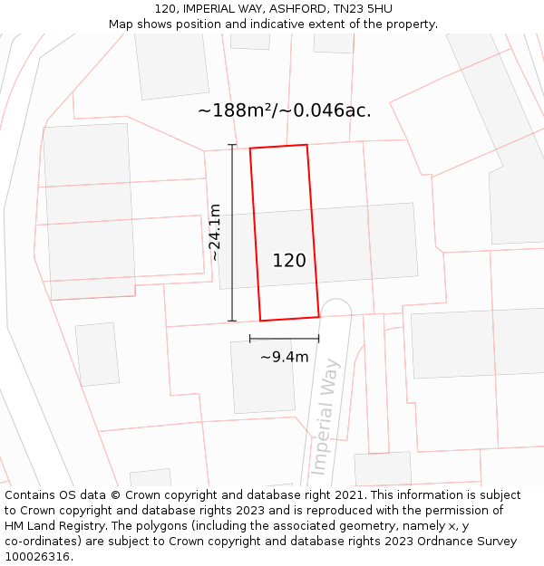 120, IMPERIAL WAY, ASHFORD, TN23 5HU: Plot and title map