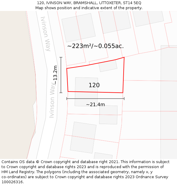 120, IVINSON WAY, BRAMSHALL, UTTOXETER, ST14 5EQ: Plot and title map