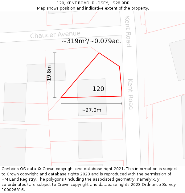 120, KENT ROAD, PUDSEY, LS28 9DP: Plot and title map