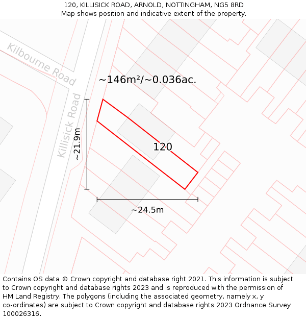 120, KILLISICK ROAD, ARNOLD, NOTTINGHAM, NG5 8RD: Plot and title map