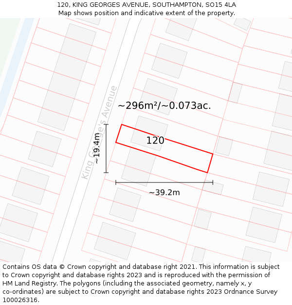 120, KING GEORGES AVENUE, SOUTHAMPTON, SO15 4LA: Plot and title map