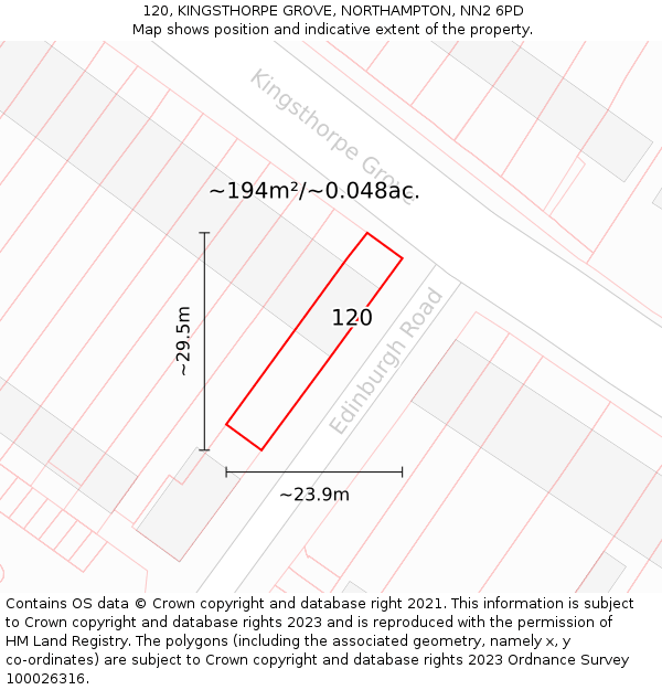 120, KINGSTHORPE GROVE, NORTHAMPTON, NN2 6PD: Plot and title map