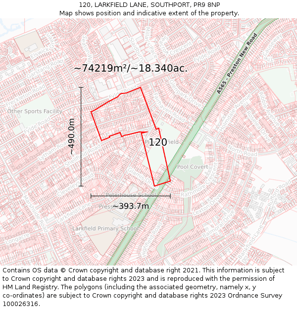 120, LARKFIELD LANE, SOUTHPORT, PR9 8NP: Plot and title map