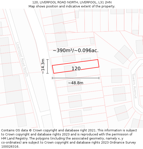 120, LIVERPOOL ROAD NORTH, LIVERPOOL, L31 2HN: Plot and title map