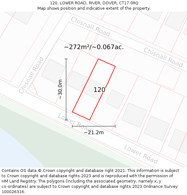 120, LOWER ROAD, RIVER, DOVER, CT17 0RQ: Plot and title map