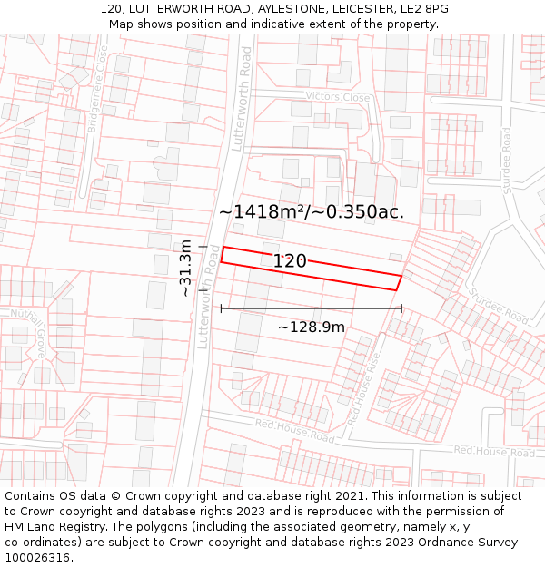 120, LUTTERWORTH ROAD, AYLESTONE, LEICESTER, LE2 8PG: Plot and title map
