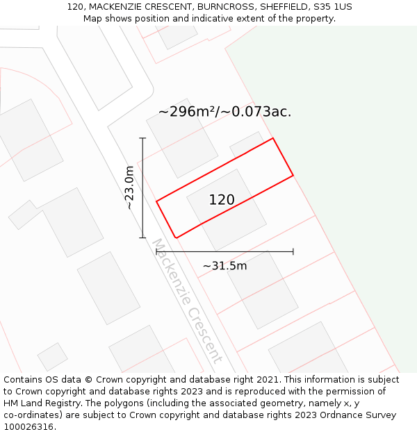 120, MACKENZIE CRESCENT, BURNCROSS, SHEFFIELD, S35 1US: Plot and title map